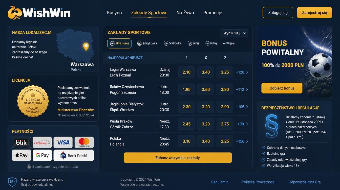 Mapa Polski z licencją kasyna oraz ekran zakładów