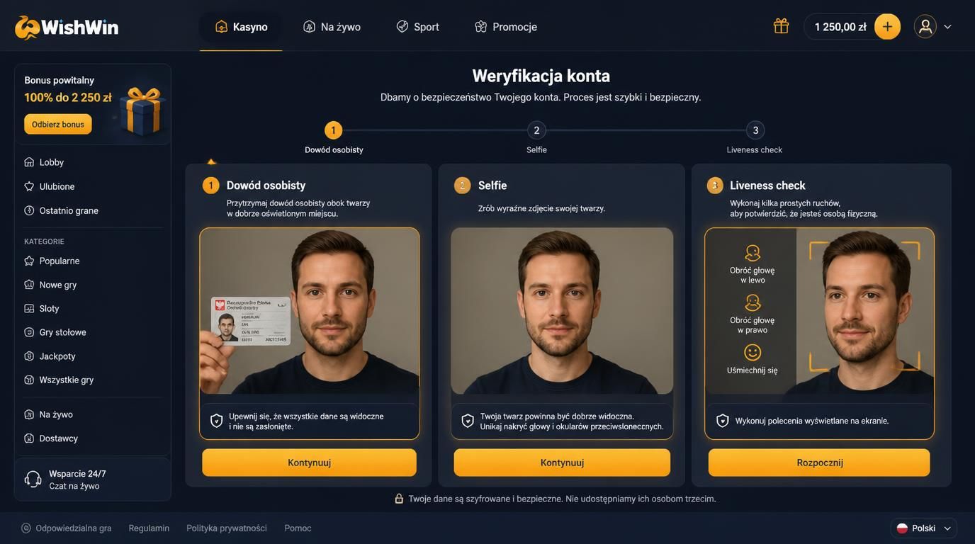 Grafika pokazująca interfejs mobilny rejestracji w WishWin Casino